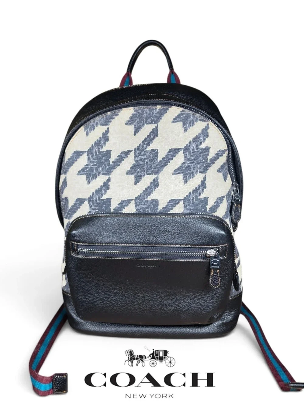 Coach West Houndstooth Print Backpack w/ Leather Trim CJ514 (Retail $550)